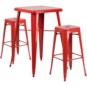image:imageFlash Furniture Stone Commercial Grade 2375 Square Red Metal IndoorOutdoor Bar Table Set with 2 Square Seat Backless StoolsRed
