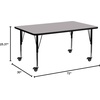 image:imageFlash Furniture 72x30 in Rectangular Activity Table Gray  Mobile Height Adjustable Short Legs Thermal Laminate 30x72 in FootprintGrey