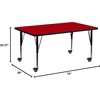 image:imageFlash Furniture 72x30 in Rectangular Activity Table Gray  Mobile Height Adjustable Short Legs Thermal Laminate 30x72 in FootprintRed