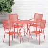 image:imageFlash Furniture Commercial Grade 28 Square Light Gray IndoorOutdoor Steel Folding Patio Table Set with 4 Square Back ChairsCoral