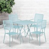 image:imageFlash Furniture Commercial Grade 28 Square Light Gray IndoorOutdoor Steel Folding Patio Table Set with 4 Square Back ChairsSky Blue