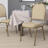 image:imageFlash Furniture HERCULES Series Dome Back Stacking Banquet Chair in Beige Patterned Fabric  Gold Frame  Gold Frame Fabric UpholsteryBeige Patterned FabricGold Frame