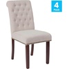 image:imageFlash Furniture Set of 4 Hercules Series Beige Fabric Parsons Chairs with Rolled Back Accent Nail Trim and Walnut Finish