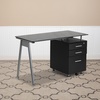 image:imageFlash Furniture Singleton Black Glass Computer Desk with Three Drawer Pedestal  Tempered Glass Surface BoxBoxFile Pedestal Includes Lock and Key for Top Drawer