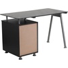 image:imageFlash Furniture Singleton Black Glass Computer Desk with Three Drawer Pedestal  Tempered Glass Surface BoxBoxFile Pedestal Includes Lock and Key for Top Drawer
