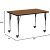 image:imageFlash Furniture Wren Mobile 24W x 60L Rectangular Oak HP Laminate Activity Table  Standard Height Adjustable Legs  Mobile Height Adjustable Standard Legs HP Laminate 24x60 in FootprintOak