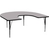 image:imageFlash Furniture 66x60 in Horseshoe Activity Table Oak  Height Adjustable Short Legs Thermal Laminate 60x66 in FootprintGrey