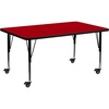 image:imageFlash Furniture 72x30 in Rectangular Activity Table Gray  Mobile Height Adjustable Short Legs Thermal Laminate 30x72 in FootprintRed