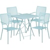 image:imageFlash Furniture Commercial Grade 28 Square Light Gray IndoorOutdoor Steel Folding Patio Table Set with 4 Square Back ChairsSky Blue