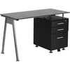 image:imageFlash Furniture Singleton Black Glass Computer Desk with Three Drawer Pedestal  Tempered Glass Surface BoxBoxFile Pedestal Includes Lock and Key for Top Drawer