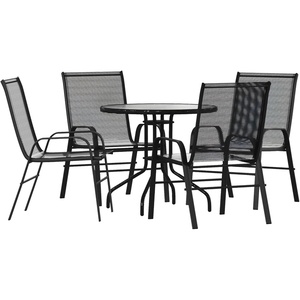 image:imageFlash Furniture 2375 in Glass Round Dining Table with 2 Chairs Black  Tempered Glass Flex Comfort MaterialBlack