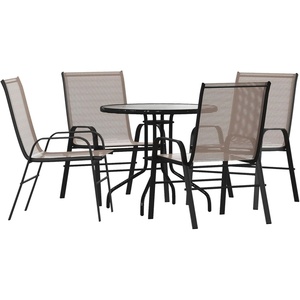 image:imageFlash Furniture 2375 in Glass Round Dining Table with 2 Chairs Black  Tempered Glass Flex Comfort MaterialBrown
