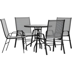 image:imageFlash Furniture 2375 in Glass Round Dining Table with 2 Chairs Black  Tempered Glass Flex Comfort MaterialGrey