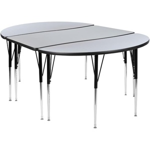 image:imageFlash Furniture 3 Piece 76 Oval Wave Collaborative Grey Thermal Laminate Activity Table Set  Standard Height Adjustable Legs  Height Adjustable Flexible Durable Construction Commercial UseGrey