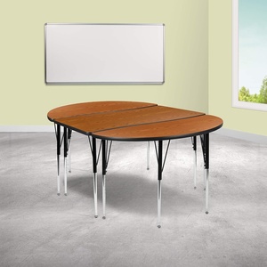 image:imageFlash Furniture 3 Piece 76 Oval Wave Collaborative Grey Thermal Laminate Activity Table Set  Standard Height Adjustable Legs  Height Adjustable Flexible Durable Construction Commercial UseOak