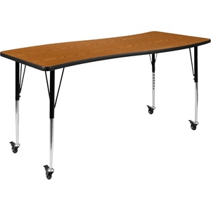 image:imageFlash Furniture 60x26 in Rectangular Activity Table Oak  Mobile Height Adjustable Standard Legs Flexible Laminate 26x60 in FootprintOak