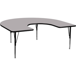 image:imageFlash Furniture 66x60 in Horseshoe Activity Table Oak  Height Adjustable Short Legs Thermal Laminate 60x66 in FootprintGrey