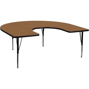 image:imageFlash Furniture 66x60 in Horseshoe Activity Table Oak  Height Adjustable Short Legs Thermal Laminate 60x66 in FootprintOak