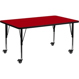image:imageFlash Furniture 72x30 in Rectangular Activity Table Gray  Mobile Height Adjustable Short Legs Thermal Laminate 30x72 in FootprintRed