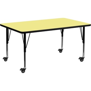 image:imageFlash Furniture 72x30 in Rectangular Activity Table Gray  Mobile Height Adjustable Short Legs Thermal Laminate 30x72 in FootprintYellow