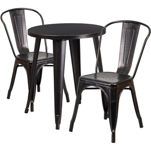 image:imageFlash Furniture Commercial Grade 24 Round BlackAntique Gold Metal IndoorOutdoor Table Set with 2 Cafe ChairsBlackantique Gold