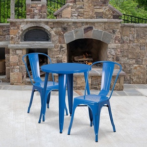 image:imageFlash Furniture Commercial Grade 24 Round BlackAntique Gold Metal IndoorOutdoor Table Set with 2 Cafe ChairsBlue