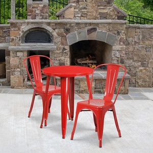 image:imageFlash Furniture Commercial Grade 24 Round BlackAntique Gold Metal IndoorOutdoor Table Set with 2 Cafe ChairsRed