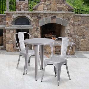 image:imageFlash Furniture Commercial Grade 24 Round BlackAntique Gold Metal IndoorOutdoor Table Set with 2 Cafe ChairsSilver