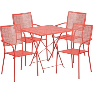 image:imageFlash Furniture Commercial Grade 28 Square Light Gray IndoorOutdoor Steel Folding Patio Table Set with 4 Square Back ChairsCoral