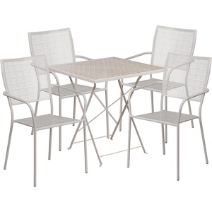 image:imageFlash Furniture Commercial Grade 28 Square Light Gray IndoorOutdoor Steel Folding Patio Table Set with 4 Square Back ChairsLight Gray
