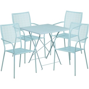 image:imageFlash Furniture Commercial Grade 28 Square Light Gray IndoorOutdoor Steel Folding Patio Table Set with 4 Square Back ChairsSky Blue
