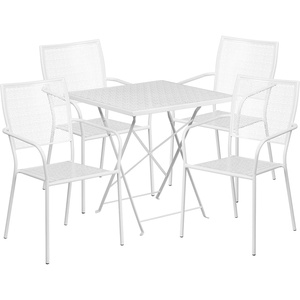 image:imageFlash Furniture Commercial Grade 28 Square Light Gray IndoorOutdoor Steel Folding Patio Table Set with 4 Square Back ChairsWhite