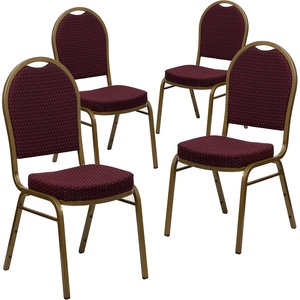 image:imageFlash Furniture HERCULES Series Dome Back Stacking Banquet Chair in Beige Patterned Fabric  Gold Frame  Gold Frame Fabric UpholsteryBurgundy Patterned FabricGold Frame