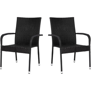 image:imageFlash Furniture Maxim Wicker IndoorOutdoor Dining Chairs with Arms  Black Wicker Wrapped Steel Frames  Fade amp Weather Resistantfor Deck or Backyard  Set of 2Black