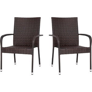 image:imageFlash Furniture Maxim Wicker IndoorOutdoor Dining Chairs with Arms  Black Wicker Wrapped Steel Frames  Fade amp Weather Resistantfor Deck or Backyard  Set of 2Espresso