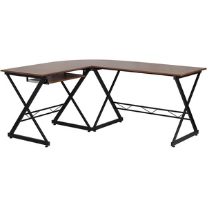 image:imageFlash Furniture Singleton Teakwood Laminate LShape Computer Desk with PullOut Keyboard Tray