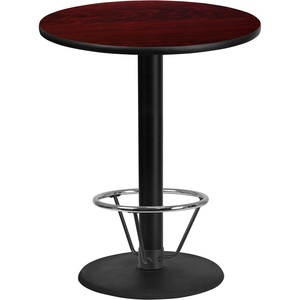 image:imageFlash Furniture Stiles 36 Round Walnut Laminate Table Top with 24 Round Bar Height Table Base and Foot Ring  Bar Height Foot Ring Included Restaurant Grade Commercial UseMahogany