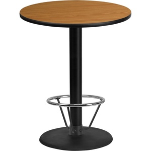 image:imageFlash Furniture Stiles 36 Round Walnut Laminate Table Top with 24 Round Bar Height Table Base and Foot Ring  Bar Height Foot Ring Included Restaurant Grade Commercial UseNatural