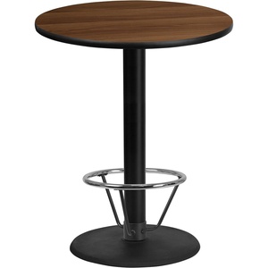 image:imageFlash Furniture Stiles 36 Round Walnut Laminate Table Top with 24 Round Bar Height Table Base and Foot Ring  Bar Height Foot Ring Included Restaurant Grade Commercial UseWalnut