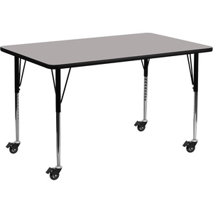 image:imageFlash Furniture Wren Mobile 24W x 60L Rectangular Oak HP Laminate Activity Table  Standard Height Adjustable Legs  Mobile Height Adjustable Standard Legs HP Laminate 24x60 in FootprintGrey