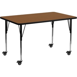 image:imageFlash Furniture Wren Mobile 24W x 60L Rectangular Oak HP Laminate Activity Table  Standard Height Adjustable Legs  Mobile Height Adjustable Standard Legs HP Laminate 24x60 in FootprintOak