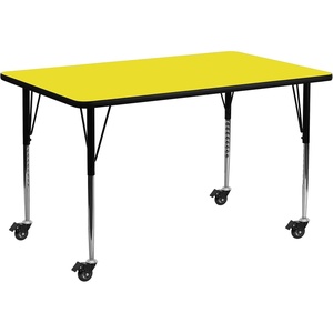 image:imageFlash Furniture Wren Mobile 24W x 60L Rectangular Oak HP Laminate Activity Table  Standard Height Adjustable Legs  Mobile Height Adjustable Standard Legs HP Laminate 24x60 in FootprintYellow
