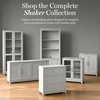image:imageMartha Stewart Bedford Modular Shaker Cabinet and Hutch Bedford Gray  Adjustable Cabinet Shelf SoftClose Glass Doors Brushed Stainless Steel Hardware 2 Hutch ShelvesBedford Gray FrameBrushed Stainless Steel Hardware