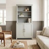 image:imageMartha Stewart Bedford Modular Shaker Cabinet and Hutch Bedford Gray  Adjustable Cabinet Shelf SoftClose Glass Doors Brushed Stainless Steel Hardware 2 Hutch ShelvesBedford Gray FrameBrushed Stainless Steel Hardware