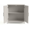 image:imageMartha Stewart Lily Pond Modular 3 Drawer Cabinet and Hutch Sharkey Gray  Brushed Stainless Hardware PreAssembled Drawer Glides Solid Wood FrameLegs Open Hutch Shelves Rear Cord ManagementSharkey Gray FrameBrushed Stainless Steel Hardware