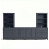 image:imageMartha Stewart Lily Pond Modular 3 Drawer Cabinet and Hutch Sharkey Gray  Brushed Stainless Hardware PreAssembled Drawer Glides Solid Wood FrameLegs Open Hutch Shelves Rear Cord ManagementSlate Blue FrameGunmetal Hardware