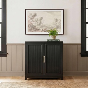 image:imageMartha Stewart Bedford Modular Fluted Storage Cabinet Fern Green Set of 2  Adjustable Shelf SoftClose Doors Brushed Stainless Steel Hardware Solid Wood Frame and LegsBlack FrameGold Hardware