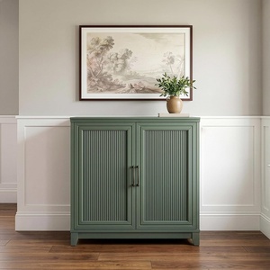 image:imageMartha Stewart Bedford Modular Fluted Storage Cabinet Fern Green Set of 2  Adjustable Shelf SoftClose Doors Brushed Stainless Steel Hardware Solid Wood Frame and LegsFern Green FrameGunmetal Hardware