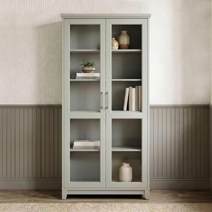 image:imageMartha Stewart Bedford Modular Shaker Cabinet and Hutch Bedford Gray  Adjustable Cabinet Shelf SoftClose Glass Doors Brushed Stainless Steel Hardware 2 Hutch ShelvesBedford Gray FrameBrushed Stainless Steel Hardware