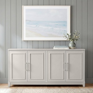 image:imageMartha Stewart Lily Pond Modular 3 Drawer Cabinet and Hutch Sharkey Gray  Brushed Stainless Hardware PreAssembled Drawer Glides Solid Wood FrameLegs Open Hutch Shelves Rear Cord ManagementSharkey Gray FrameBrushed Stainless Steel Hardware